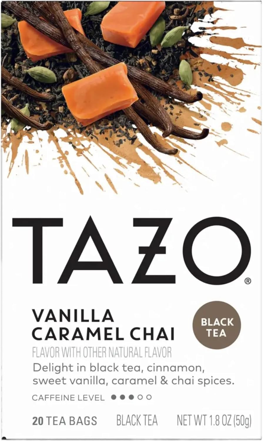TAZO Organic Black Tea Variety Pack for Daily Wellness and Tea Enjoyment, Earl Grey, Chai, Awake English Breakfast, Vanilla Caramel Chai and Pumpkin Spice Chai (Variety Pack)