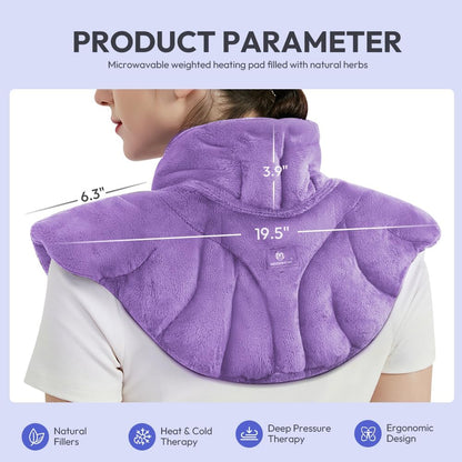 Microwavable Heat Pad for Neck and Shoulders, Weighted Microwave Moist Heating Wrap for Pain Relief Sore Muscle Stress Tension, Heated Wrap with Aromatherapy, Hot & Cold Compress, Grey