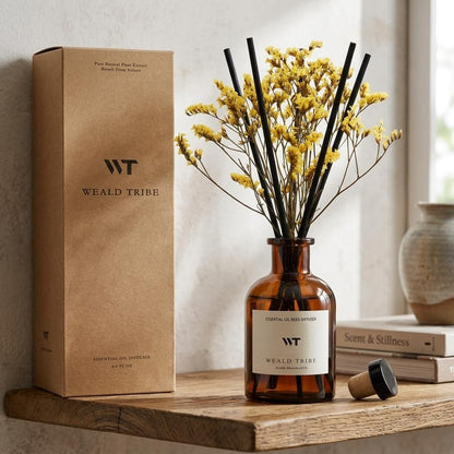 WEALD TRIBE Flower Reed Diffuser Set Eucalyptus & Lavender Scent for Room Bathroom Accessories Shelf Decor & Air Fresheners, Sticks Defusers with 4.0 fl oz Essential Oils, Home Fragrance Office Gift