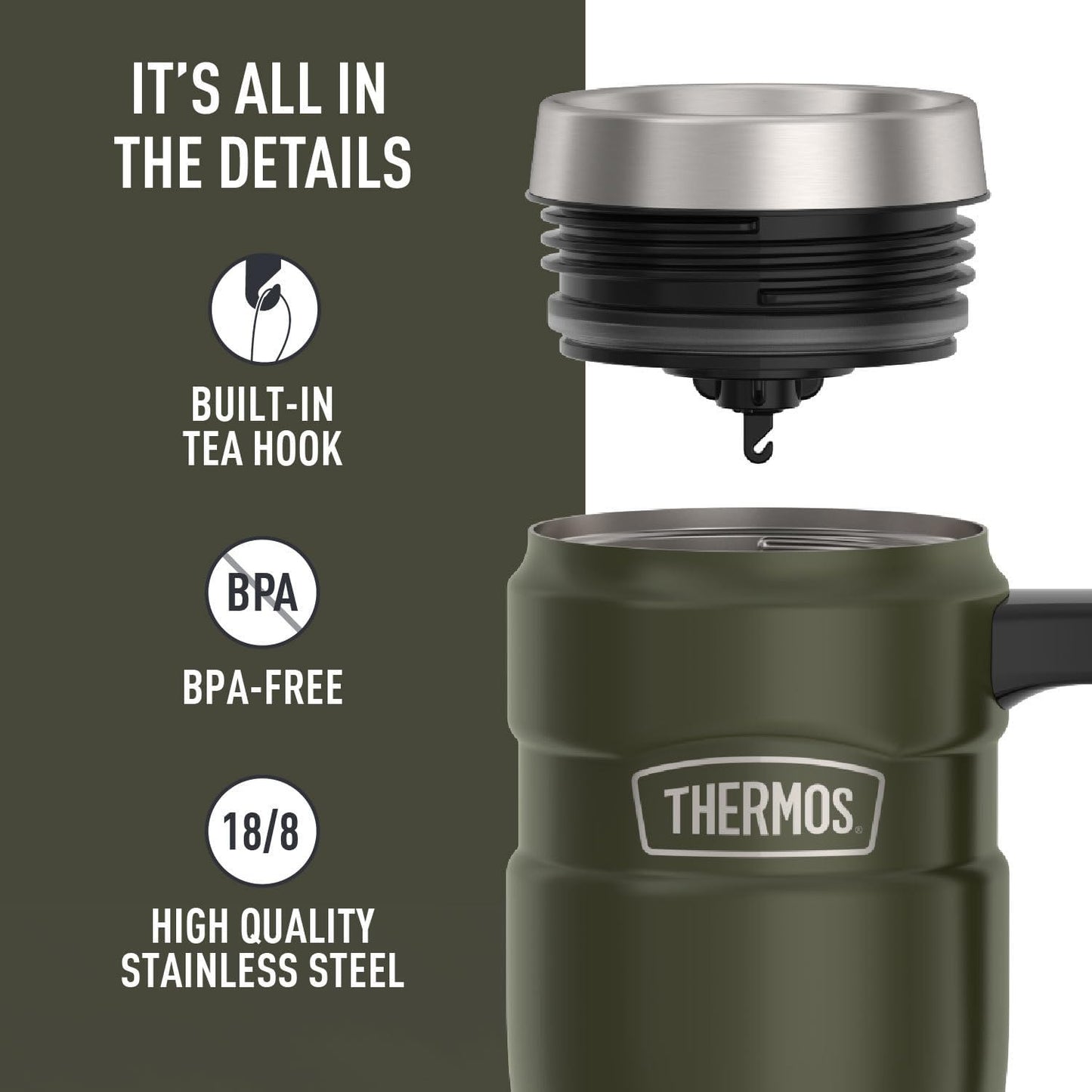 THERMOS Stainless King Vacuum-Insulated Travel Tumbler, 16 Ounce, Matte Steel