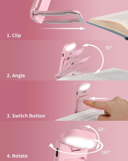 HEMONNKAM Book Reading Light, Rechargeable Clip on Booklight, Eye Caring 3 Color Temperatures & 5 Brightness Levels, Night Use for Bed, Long Lasting, Reading at Night in Bed, Purple