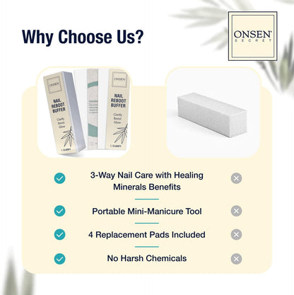 Onsen Secret Professional Nail Buffer Block | 4-Way Buffing for Natural Shine & Healthy Natural Nails - Includes 2 Extra Shine Pads, Salon-Quality, Post-Gel & Acrylic Recovery | 1 Pack