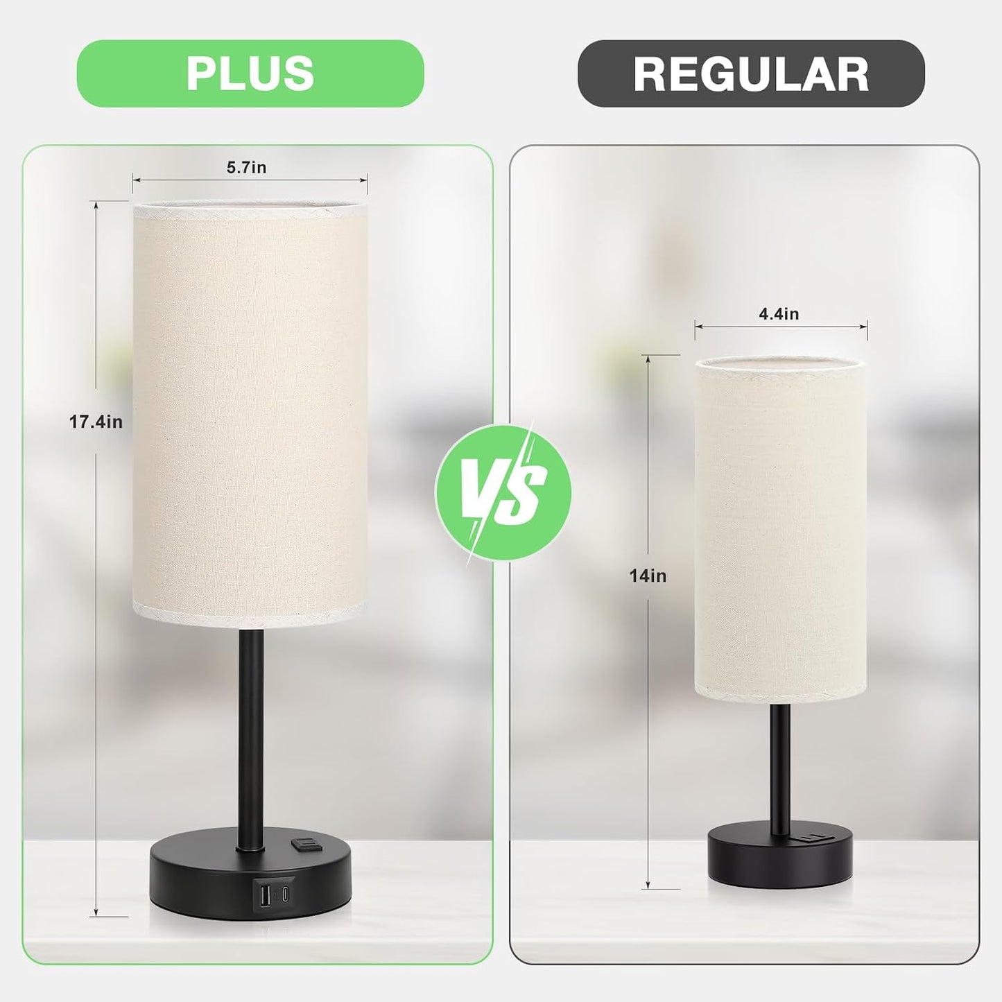 Dicoool Touch Bedside Table Lamp with USB - 3 Way Dimmable Wood Lamp for Bedroom Nightstand, Desk Lamp with Charging Station for Dorm, Living Room, Office, Kids Room, Small, 14in