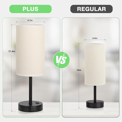 Dicoool Touch Bedside Table Lamp with USB - 3 Way Dimmable Wood Lamp for Bedroom Nightstand, Desk Lamp with Charging Station for Dorm, Living Room, Office, Kids Room, Small, 14in