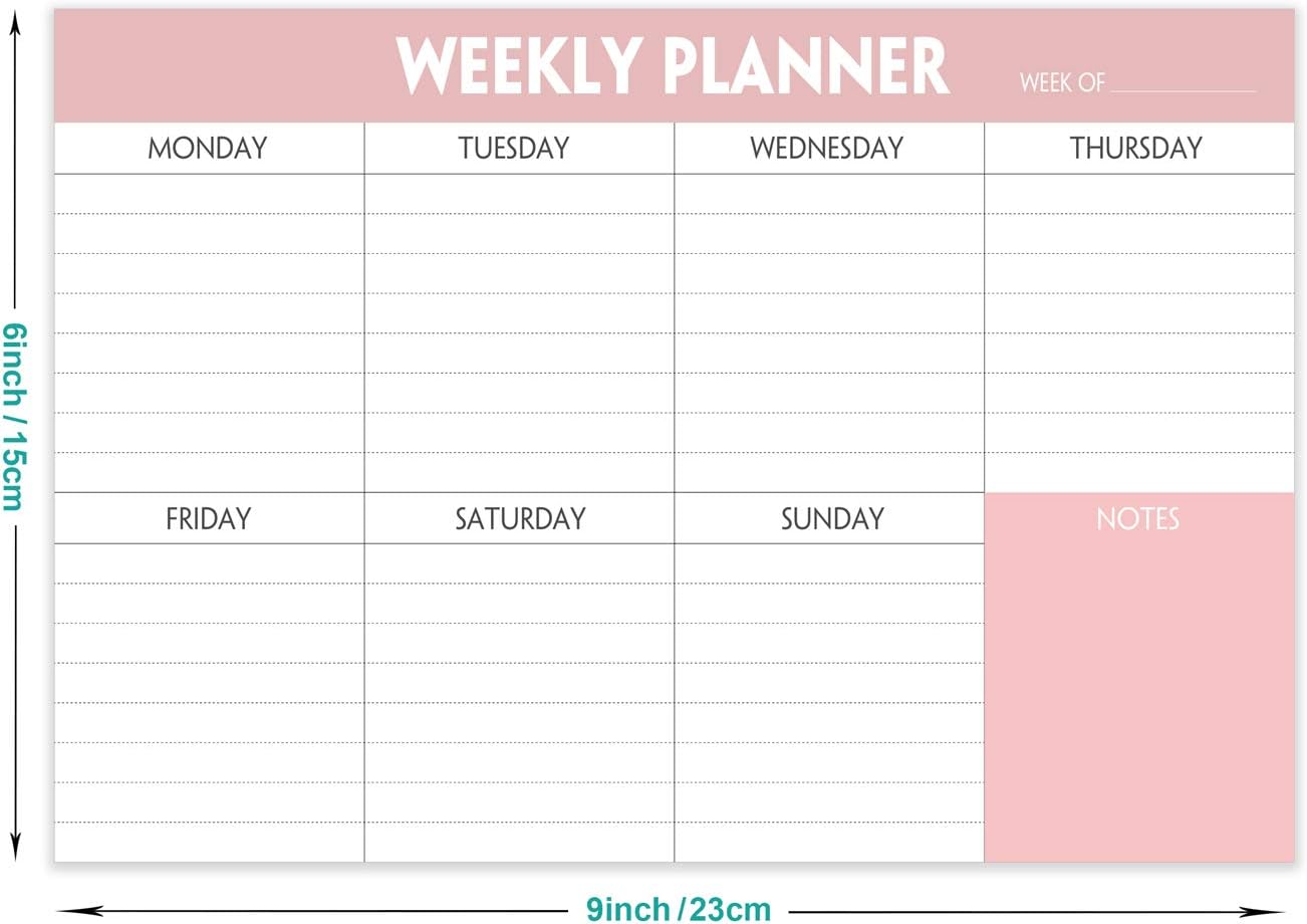 Weekly Planner Notepad - Tear Off Planning Pad with Daily Schedule & Calendar, 52 Sheets, 100gsm Paper, Undated Weekly To Do List Notepad, 10x7 in