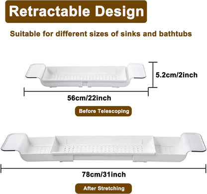 Expandable Drain Bath Shelf Caddy Tray, Multifunctional Plastic Bathtub Tray Bathroom Organizer Simple Stylish Bathtub Storage Rack for Candle Towel, Book, Wine, Phone, Shower