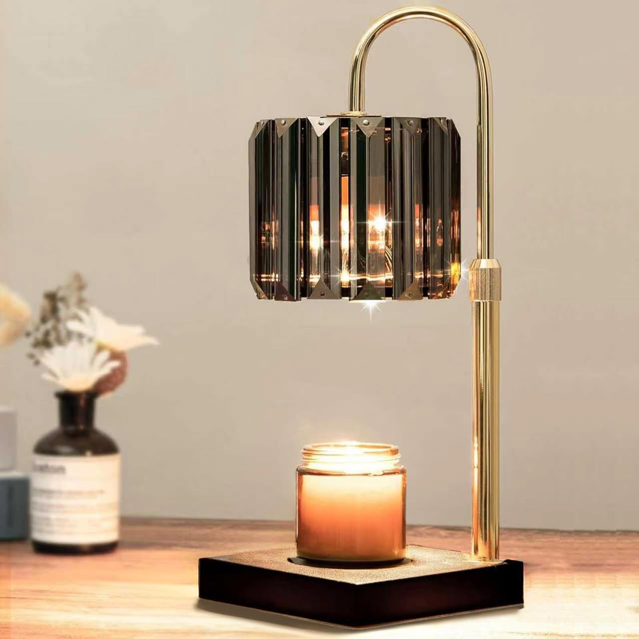 Yuichoy Candle Warmer Lamp with Timer, Dimmable Electric Candle Wamer Adjustable Height, Gifts for Women Mom, Glass Modern Candles Melter Lamp, Black