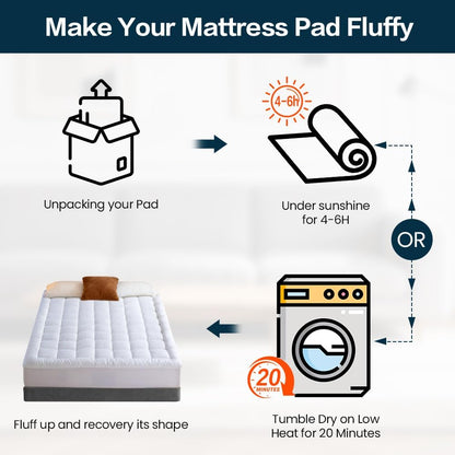 EASELAND Queen Size Mattress Pad Pillow Top Mattress Cover Quilted Fitted Mattress Protector Cotton Top Stretches up 8-21" Deep Pocket Cooling Mattress Topper (60x80 inch, White)