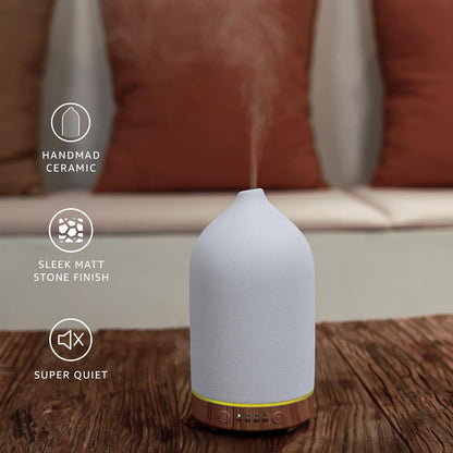 Gooamp 200ML Ceramic Essential Oil Diffuser for Home - Ultrasonic Aromatherapy Diffuser Humidifier with 7 Color LED Lights, Auto Shut-Off, 3 Timers for Bedroom, Office, Yoga, Black