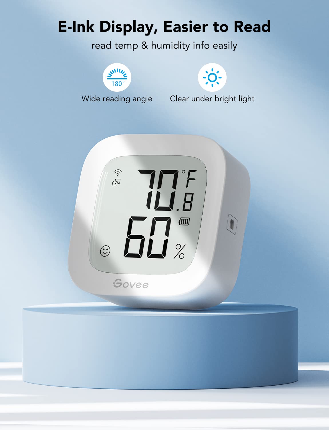 Govee WiFi Thermometer Hygrometer H5103, Indoor Bluetooth Temperature Humidity Sensor with Electronic Ink Display, App Notification Alert, Free Data Storage Export, Digital Remote Monitor for Bedroom