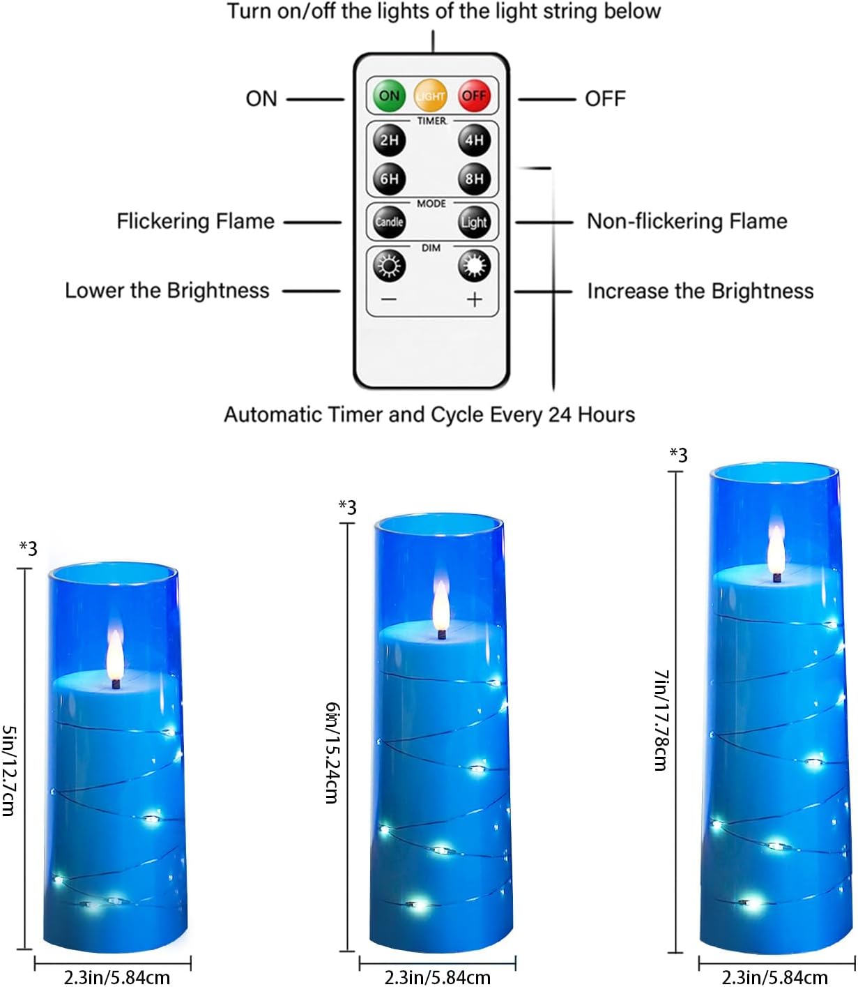 Nimiko Flickering Flameless LED Candles,Battery Operated Candles 24 Pcs with Embedded Star String,Acrylic LED Pillar Candles with Remote,Suitable for Home Decoration to Create an Atmosphere (White)