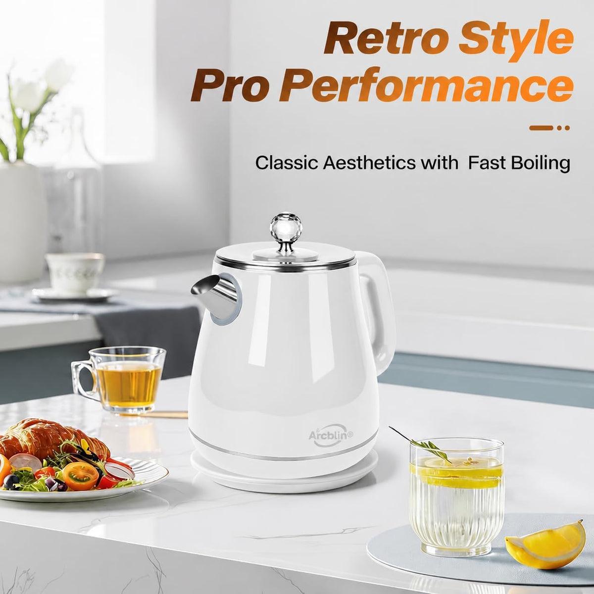 1.8L Electric Kettle, Tea Kettle with Fast Boil 1350W, Pearl White