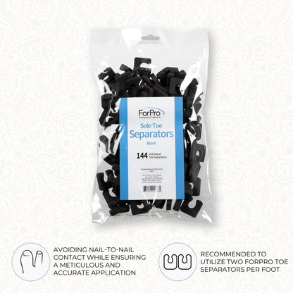 ForPro Sole Toe Separators - Black Luxurious Foam Separators - Individual Toe Separators for Pedicures â€“ 144-Count