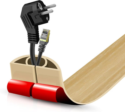 Floor Cord Cover Self Adhesive Cord Hider,10FT Cable Management, Extension Strip Protector for Wires, Prevent Cable Trips for Offices, Gyms, Exhibitions Cavity 0.39"(W) x 0.27"(H) BrownWood