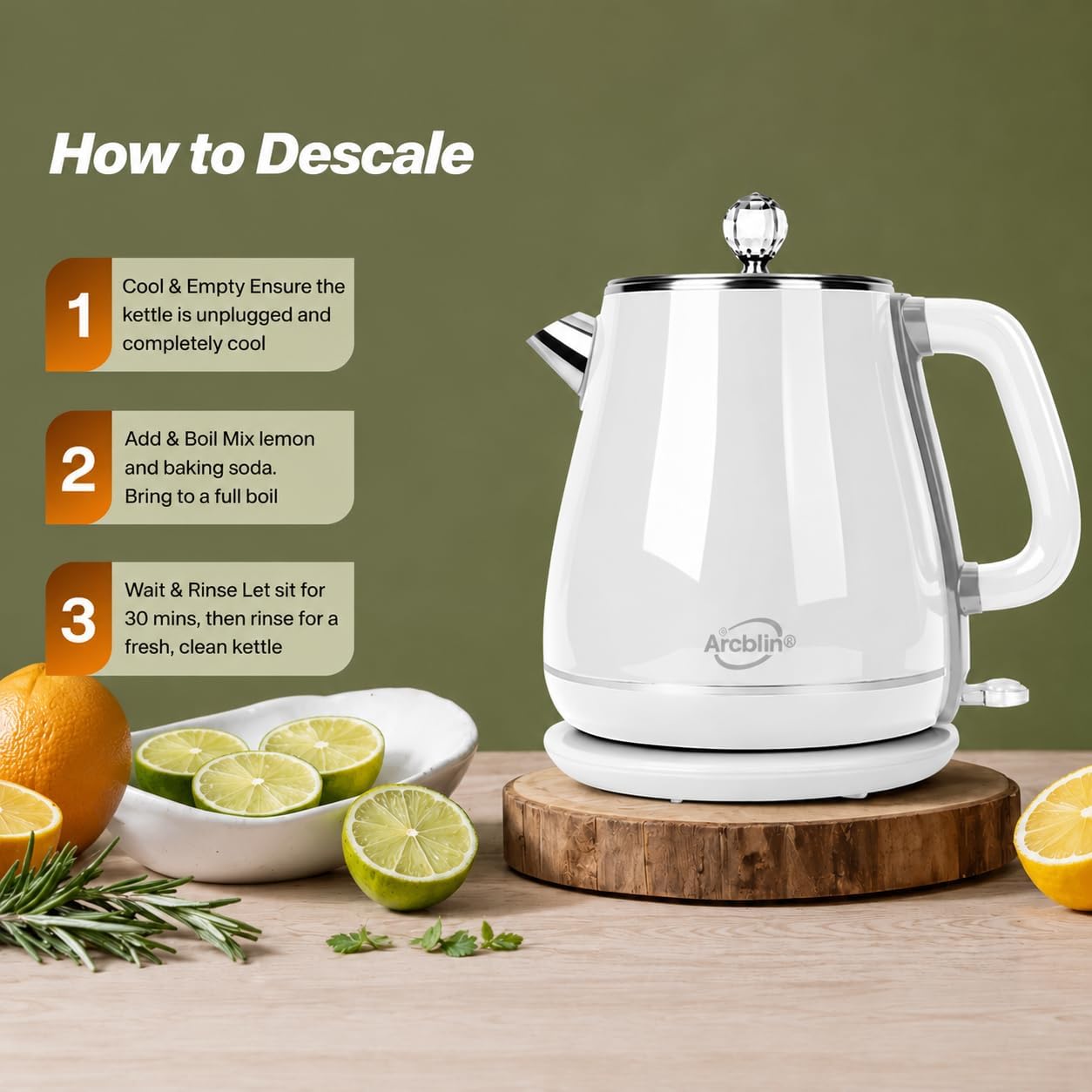 1.8L Electric Kettle, Tea Kettle with Fast Boil 1350W, Pearl White