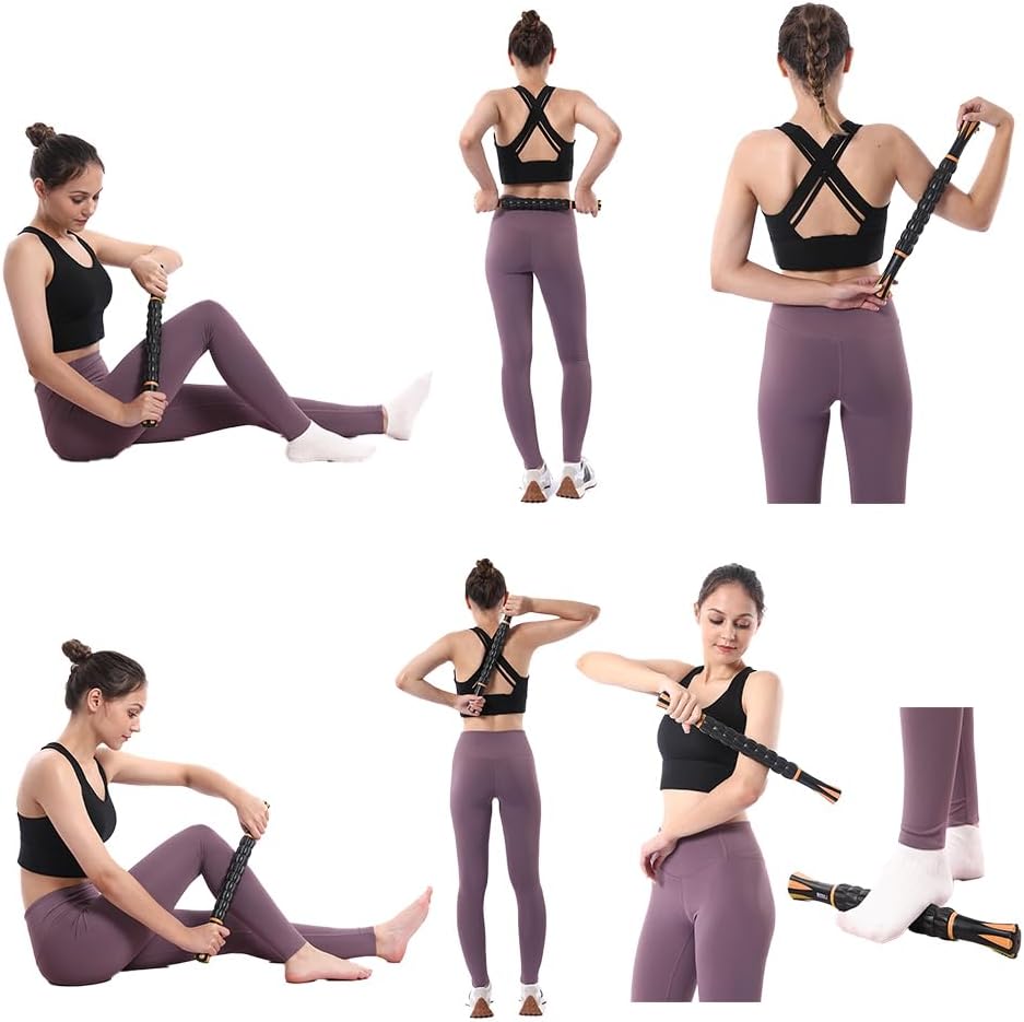 Muscle Roller Massage Roller Stick- Deep Tissue Fascia Blaster for Myofascial Pain Relief, Lymphatic Drainage & Body Sculpting, Handheld Physical Therapy & Recovery Tool (Pink black-18 inch)