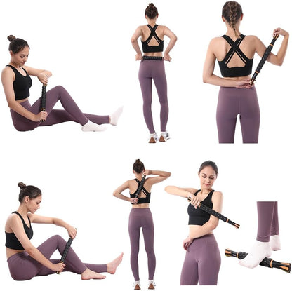 Muscle Roller Massage Roller Stick- Deep Tissue Fascia Blaster for Myofascial Pain Relief, Lymphatic Drainage & Body Sculpting, Handheld Physical Therapy & Recovery Tool (Pink black-18 inch)