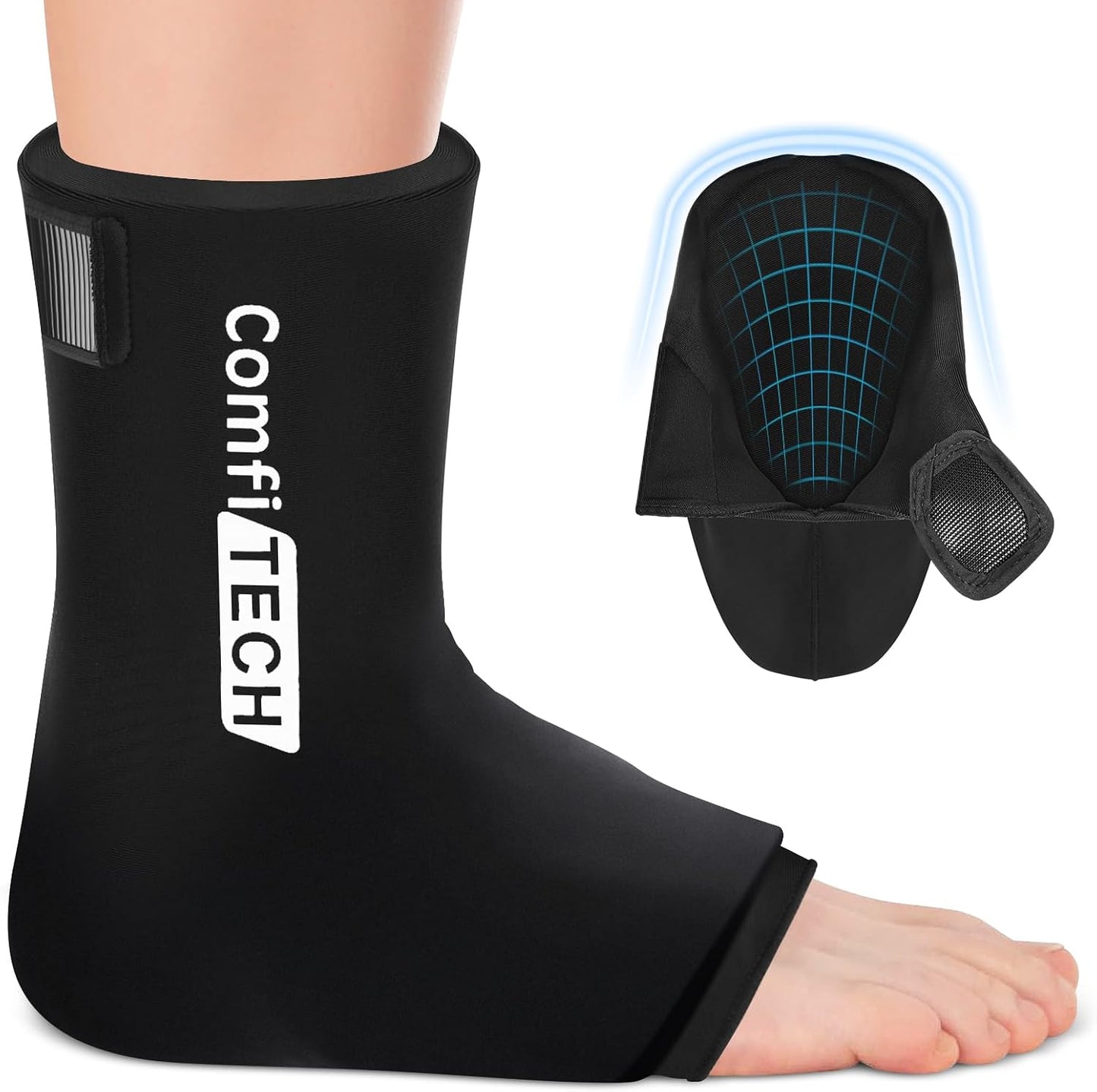Comfitech Ankle Ice Pack Wrap Sleeve with Large Opening, Reusable Gel Cold Pad for Foot and Heel, X-Large
