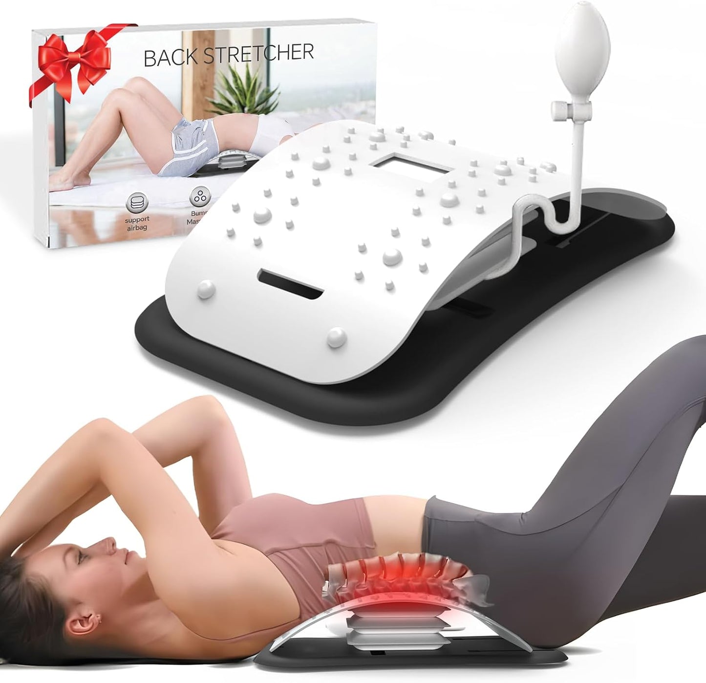 ZhanHao Back Stretcher for Lower Back Pain Relief,Adjustable Lumbar Traction Device, Ergonomic Spine Board with Acupressure Points,Back Massager for Spinal Decompression and Scoliosis
