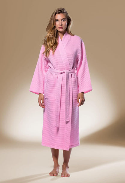 Turquaz Lightweight Waffle Knit Kimono Bathrobe - Soft Cotton Blend Spa Robe, Fast-Drying Full-Length Unisex Robes for Women