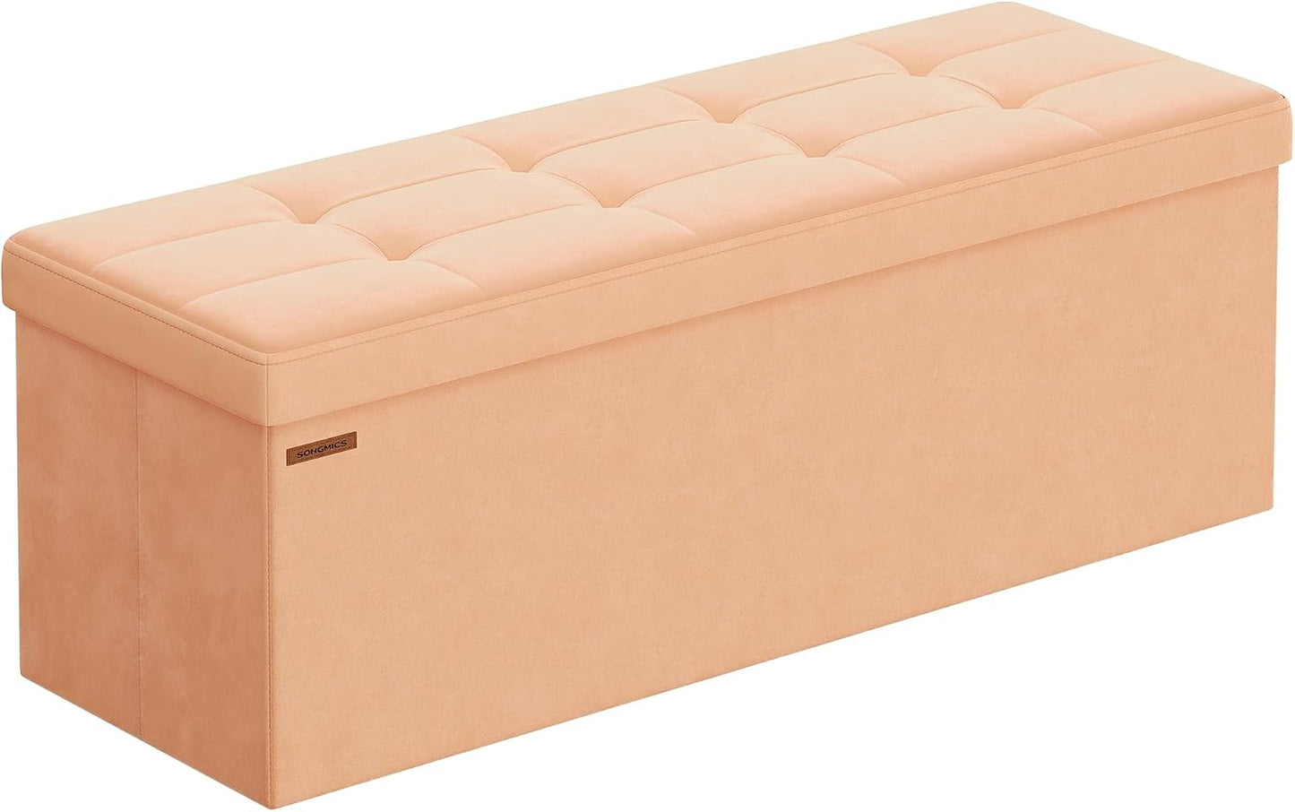 SONGMICS Mazie Collection - Storage Ottoman Bench, Foldable Foot Rest, 15 x 43 x 15 Inches, End of Bed Bench, Storage Chest, Load 660 lb, Living Room, Bedroom, Entryway, Jelly Pink ULSF277R01