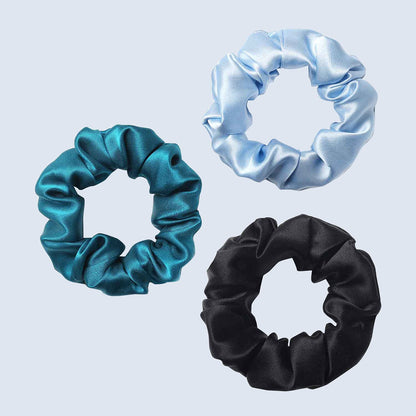 ZIMASILK 100% Mulberry Silk Hair Scrunchies, Best For Women And Girls’ Hair 19 Momme Elastic Hair Bands for Ponytail Holder Gentle And No hurt (3 Pack, Black)