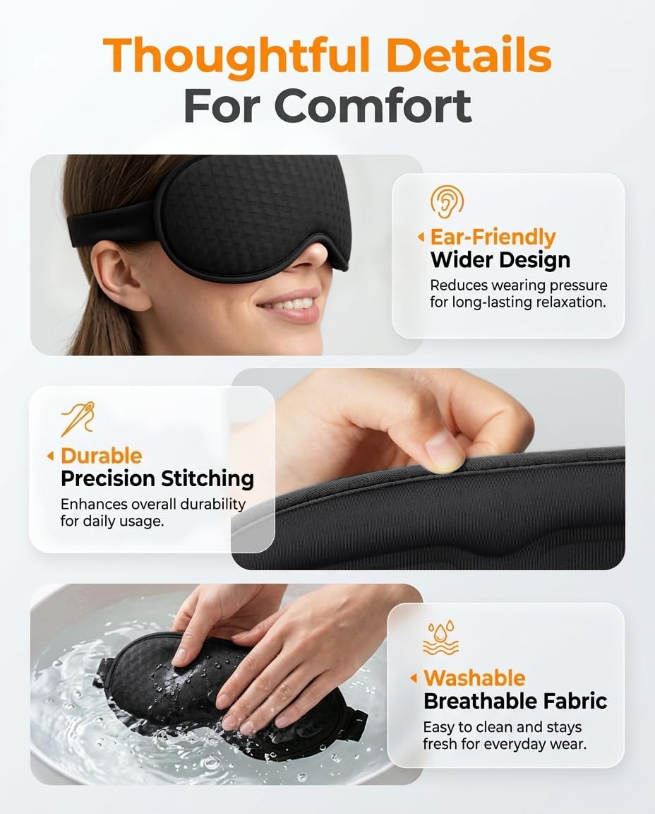 Blackout Weighted Eye Mask for Sleeping: 3D Contoured Gentle-Pressure Sleep Mask for Men & Women - Airplane Travel & Night Shift Essentials, Zero Eye Pressure, Breathable Blindfold, Black