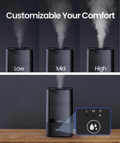 ROSEKM Humidifiers for Bedroom (1.1L), Small Cool Mist Humidifier for Home Plant and Baby Nursery, Quiet Ultrasonic Humidifier with 360° Nozzle, Auto Shut-Off, Filterless, Black