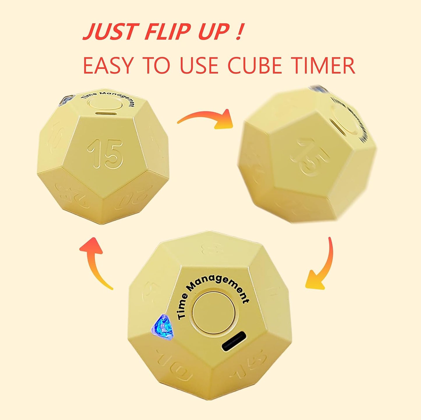 Cube Pomodoro Timer - Flip to Start Countdown, Rechargeable Mini Productivity Timer for Study, Office, 11 Preset Times, Silent/Vibration, Time Management Tool for Kids & ADHD (White)