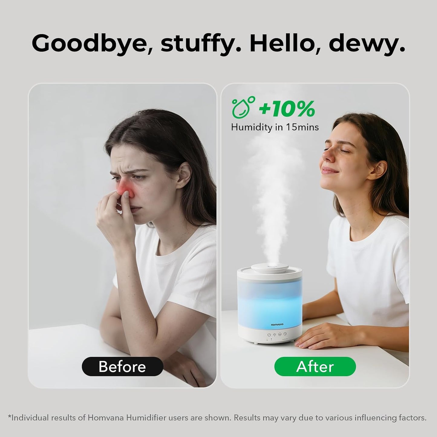 [2 Packs] Homvana 1.5L Cool Mist Top Fill Humidifiers for Bedroom & Baby Nursery, 3 in 1 Ultrasonic Humidifier & Oil Diffuser for Congestion Relief, 28dB Quiet, Night Lights for Home Plants Offices