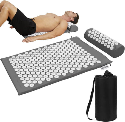 XiaoMaGe Acupressure Mat and Pillow Set with Bag - Extra Long Acupuncture Mat for Neck & Back Pain Relief- Naturally Relaxation Gift for Women - Stress Relief Massage Mat (Black)