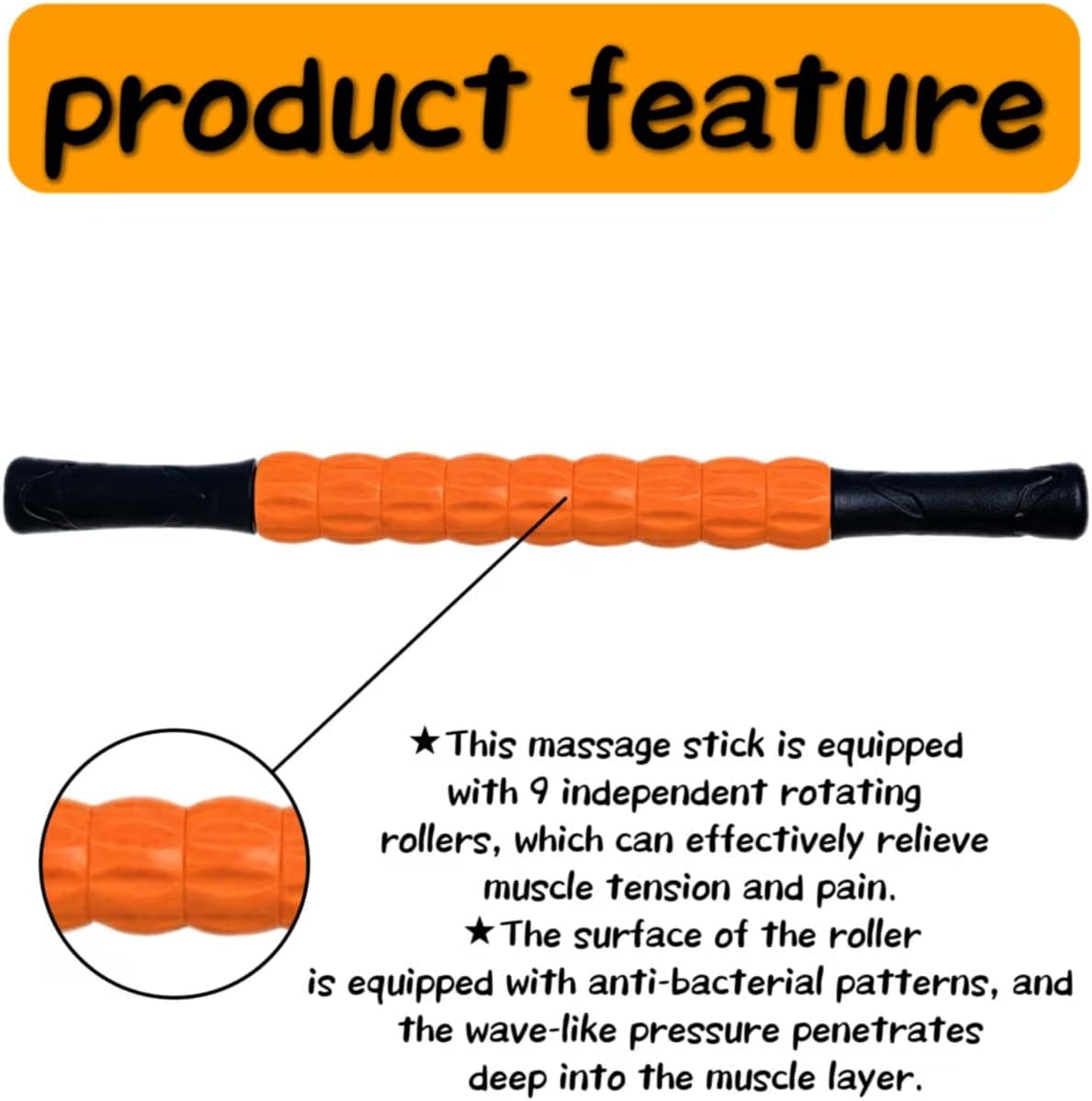 Muscle Roller Stick - A Full-Body Massage Roller that Can Relieve Muscle Soreness, Cramps and Tension After Exercise. It is a Handheld Physical Therapy and Recovery Tool（Black and Purple）
