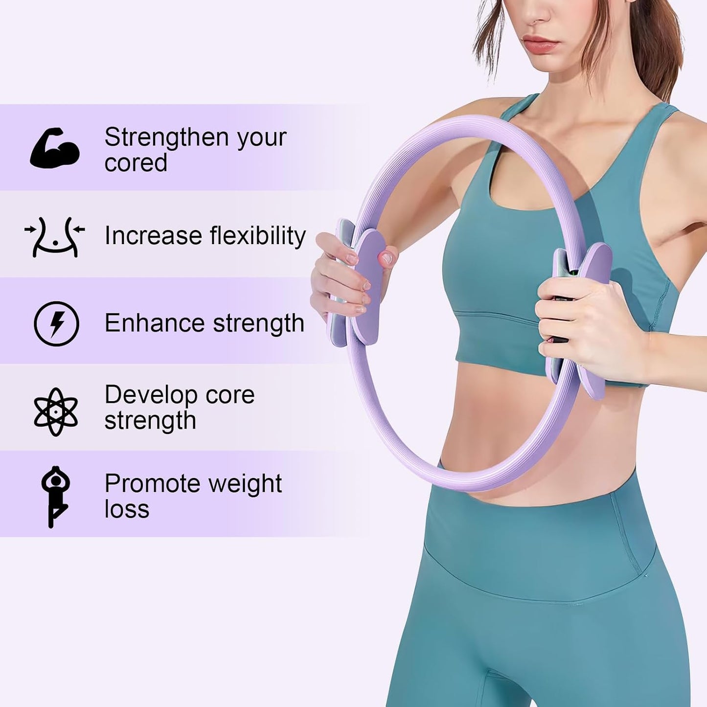 Pilates Ring 15 Inch Magic Circle Ring, Dual Padded Handles Pilates Rings Circle, Adjustable Yoga Ring