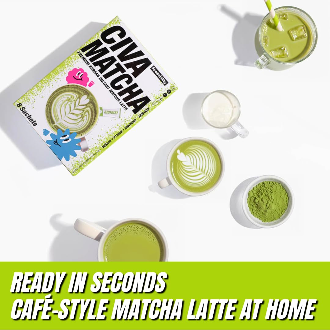 CIVA Matcha Korean Instant Matcha Latte, Premium Korean Sweet Matcha Powder Packets with Vanilla, Smooth & Creamy Cafe Style Green Tea Latte Mix, Single Serve Matcha Sticks, Pack of 8 (184g / 6.49oz)