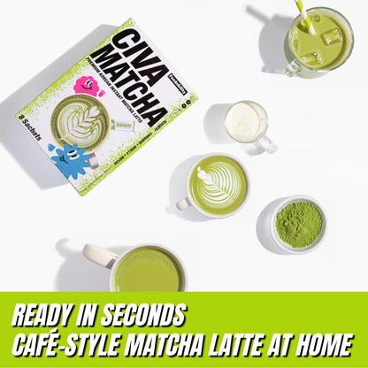 CIVA Matcha Korean Instant Matcha Latte 184g (8 Packets), Premium Sweet Matcha Powder Packets with Vanilla, Smooth & Creamy Cafe Style Green Tea Latte Mix, Single Serve Matcha Sticks, 6.49oz