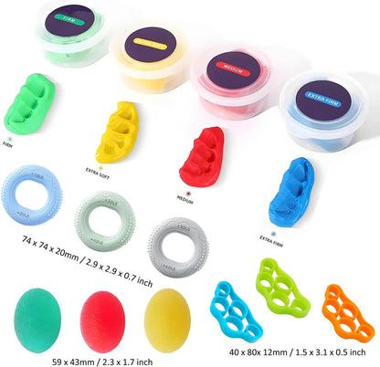 Hand Therapy Putty Kit, Grip Strength Trainer, Forearm Strengthener, Stress Balls, Hand Strengthening Devices 13Pcs Set Grip Strength, Dexterity, Mobility, Injury Stress Relief
