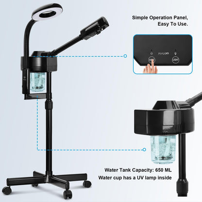 Professional Facial Steamer, Face Steamer with Hot Mist, Esthetician Facial Steamer Salon Spa Beauty Skin Care Equipment