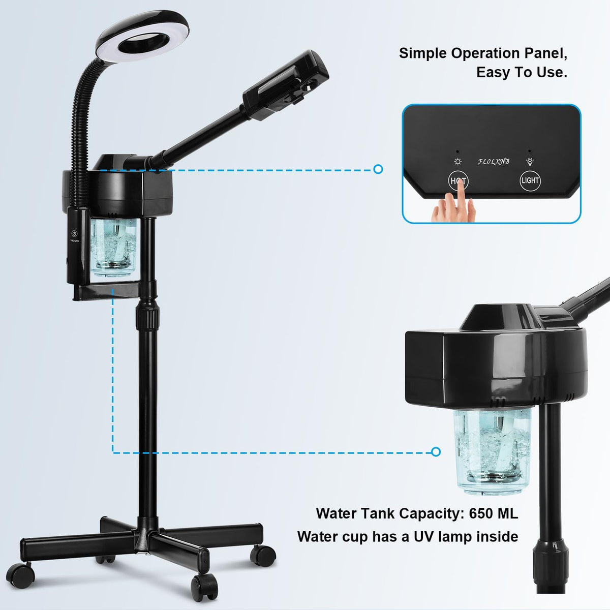 Professional Facial Steamer, Face Steamer with Hot Mist, Esthetician Facial Steamer Salon Spa Beauty Skin Care Equipment