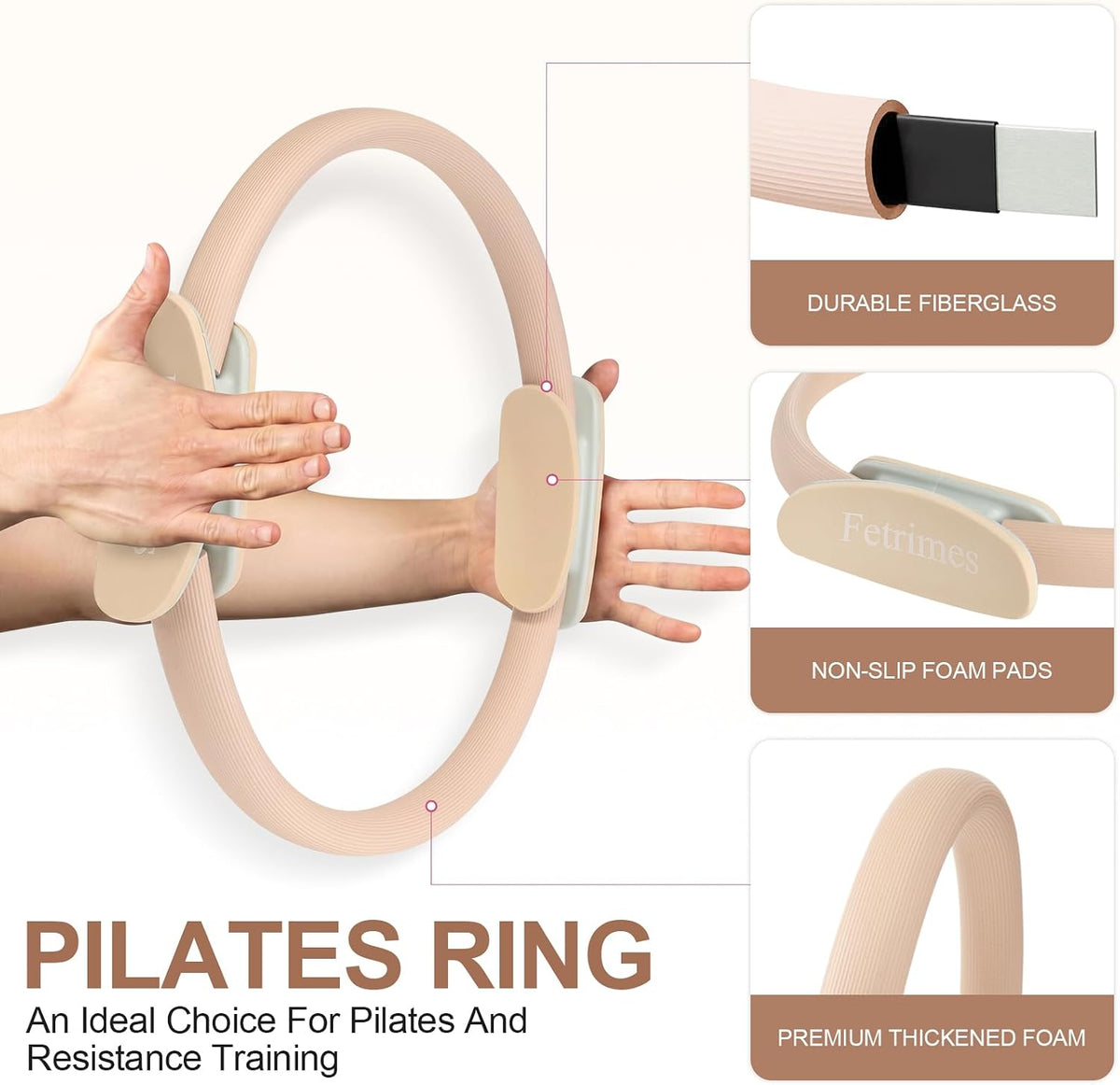 Pilates Ring 15 Inch Magic Circle Ring, Dual Padded Handles Pilates Exercise Circle, Adjustable Yoga Ring