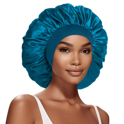 Extra Large Satin Bonnet Hair Cap for Women Men | 17inches, Jumbo Silk Sleep Cap, Wide Elastic Band for Braids Curly Hair Locs, Black