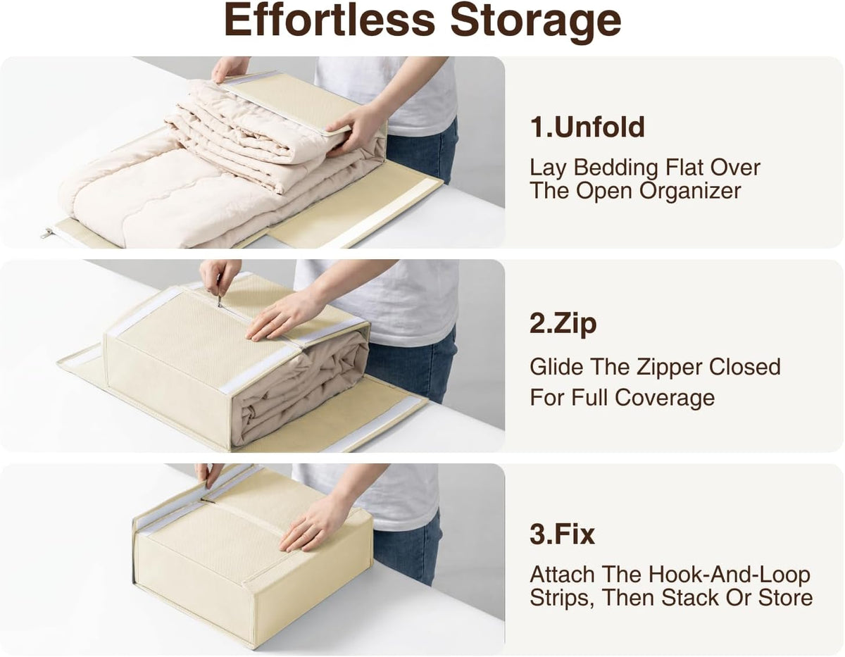 DIMJ Bed Sheet Organizers and Storage - Foldable Sheet Holder, Linen Closet Organizer Box for Sheets Set, Bedding, Blankets, Towel (King & Queen Size), Grey