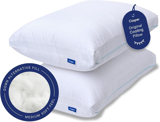 Casper Sleep Original Pillow, Standard Size – Medium Soft Feel, Down-Alternative Fill, Supports Side, Back & Stomach Sleepers, Neck Pain Relief, Machine Washable