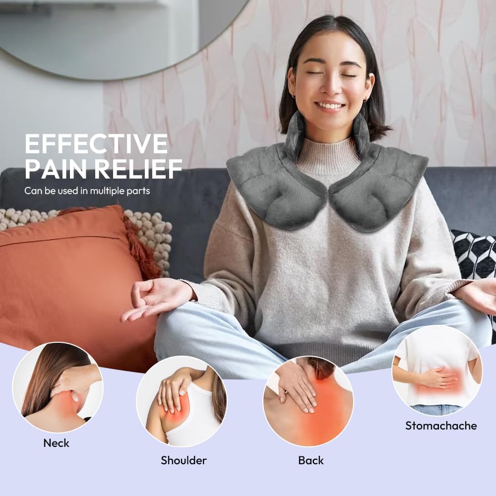 Microwavable Heat Pad for Neck and Shoulders, Weighted Microwave Moist Heating Wrap for Pain Relief Sore Muscle Stress Tension, Heated Wrap with Aromatherapy, Hot & Cold Compress, Grey