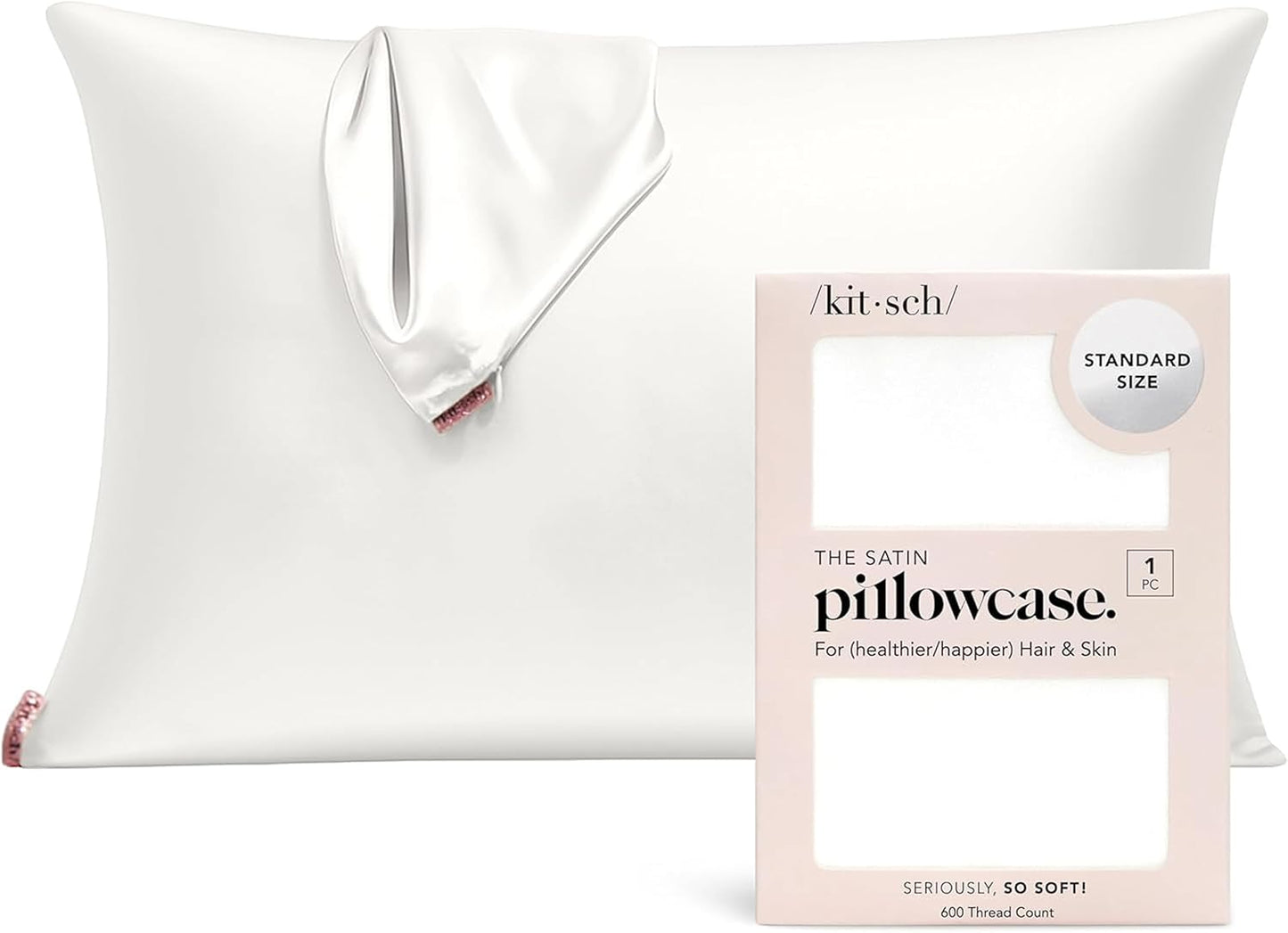 Kitsch Satin Pillowcase with Zipper for Hair & Skin - Softer Than Silk Pillow Cases, Smooth Cooling Satin Pillow Case, Wrinkle-Free, Machine Washable - Pillow Cases Standard Size (19x26) - Blush
