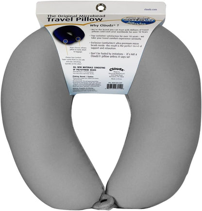 Cloudz Dual Comfort Microbead Airplane Travel Neck Pillow. Super Soft Cozy Plush Fabric on One Side, Cool Relaxing Spandex on The Other! Customize Your Comfort and Support at Home or On The Go!- Blue