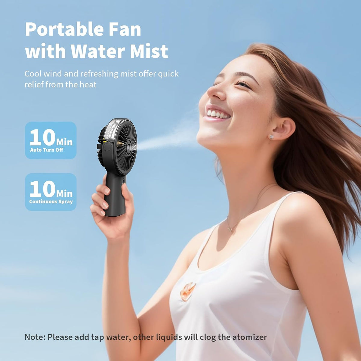 Otlonpe Handheld Misting Fan Portable, Small Personal Hand Held Rechargeable Mist Fan Water Spray, 4000mAh Battery Operated Hand Mister Fans 3-Speed, 4-15 Hrs Runtime for Travel Home Office Outdoor