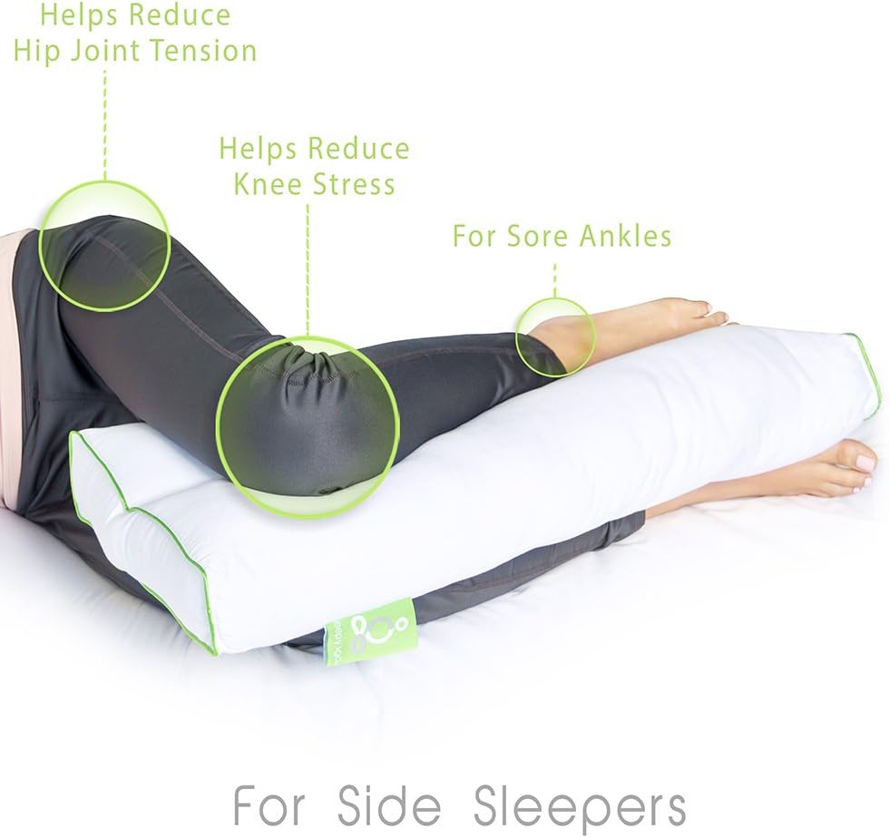 Sleep Yoga Back Sleepers & Side Sleepers, Ergonomically Designed Down Alternative Between & Under Pillow for Knee Support, Hypoallergenic & Washable, 26" x 13" x 3"/One Size White