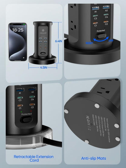Kakyanill 115W USB Charging Station, Power Strip Tower with 9 AC 8 USB