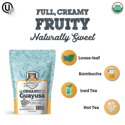 Fermentaholics Guayusa Tea – 4 oz – USDA Certified Organic Loose Leaf – OU Kosher – Energizing Tea for Kombucha Brewing, Hot or iced tea