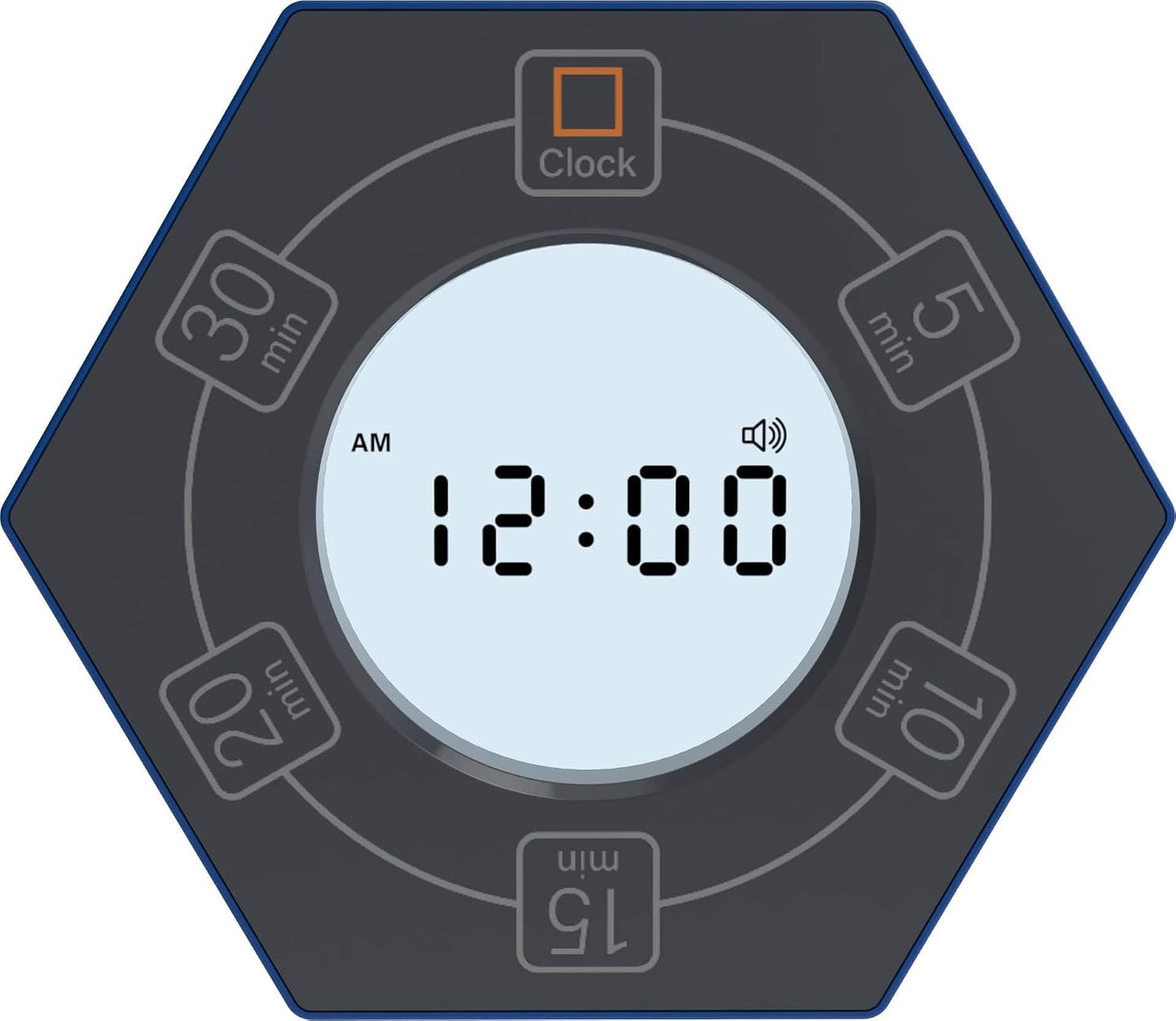 Hexagon Rotating Productivity Clock, Pomodoro Timer with 5,15, 30, 45, 60 Minute Presets, Timer for People with ADHD (Orange)